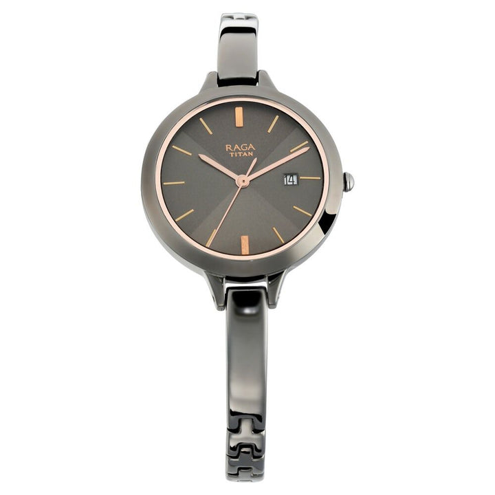 Titan Quartz Analog with Date Grey Dial Metal Strap Watch for Women NS2578QM02