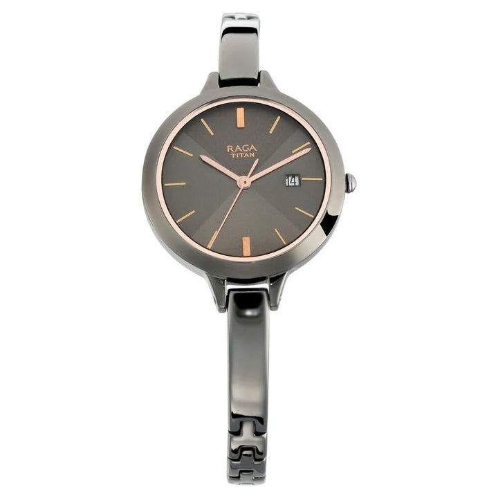 Titan Quartz Analog with Date Grey Dial Metal Strap Watch for Women NP2578QM02