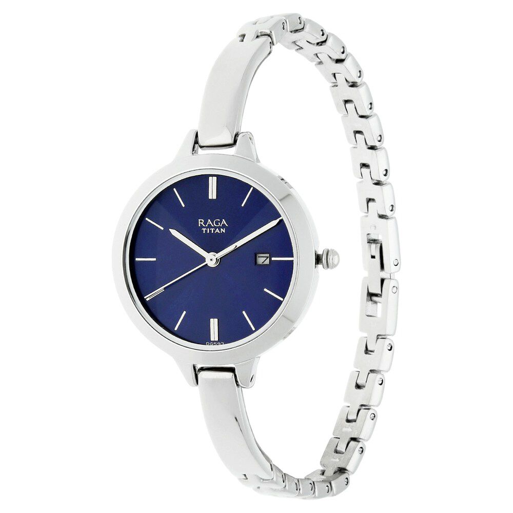 Titan Raga Viva Blue Dial Analog with Date Metal Strap Watch for Women NS2578SM01