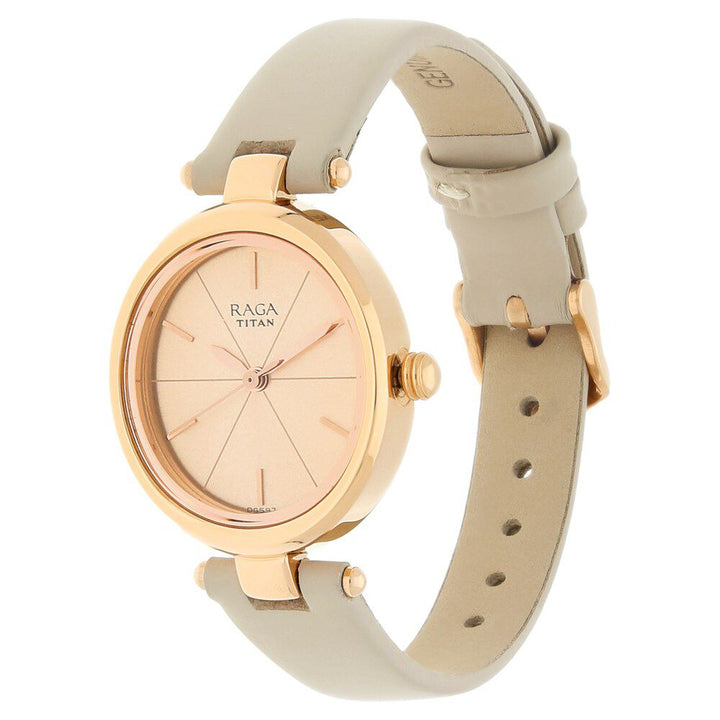 Titan Raga Viva Rose Gold Dial Women Watch With Leather Strap NS2579WL01