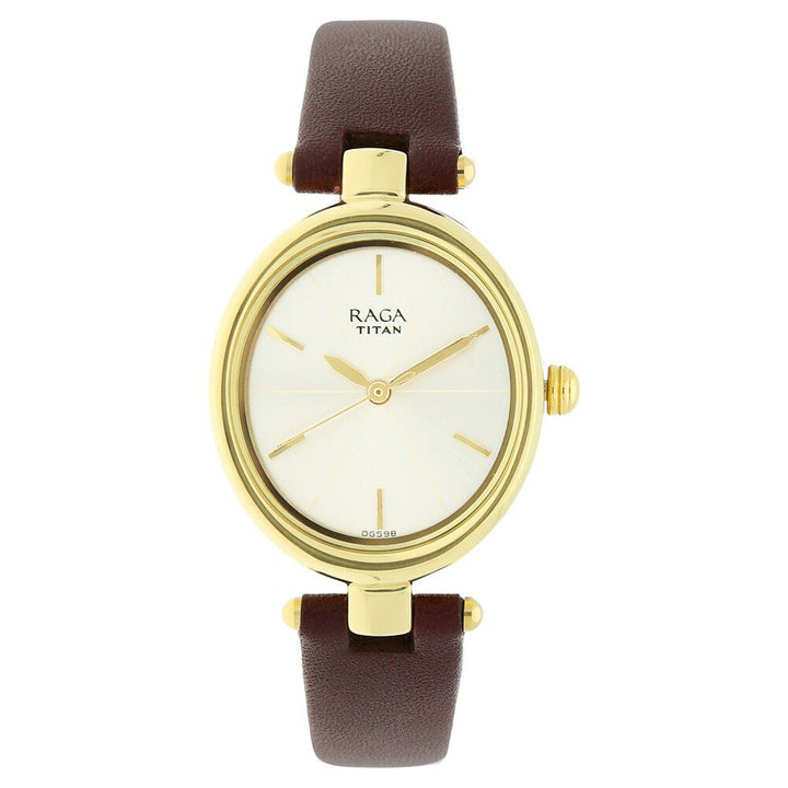 Titan Raga Viva Champagne Dial Analog Leather Strap Watch for Women NS2579YL01