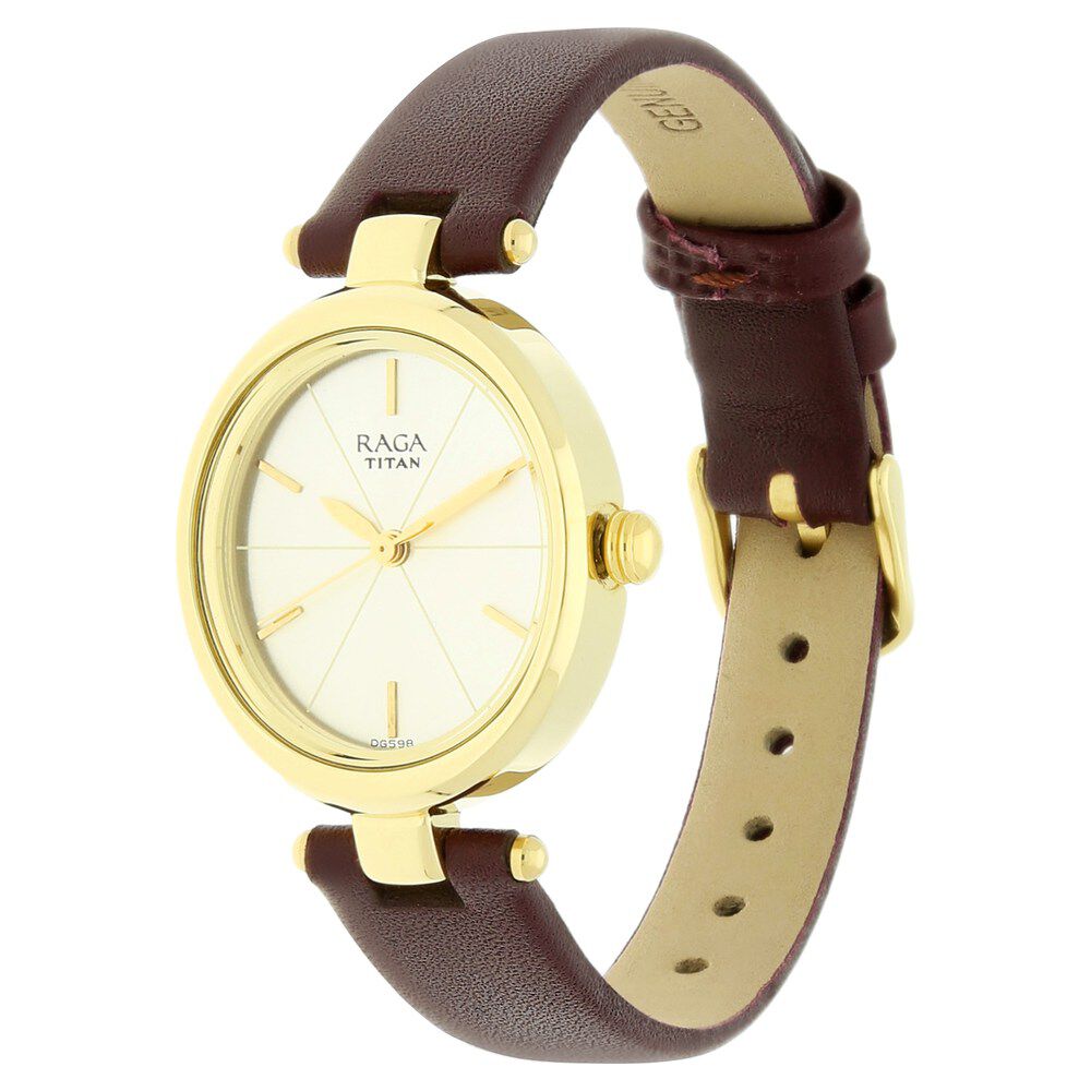 Titan Raga Viva Champagne Dial Analog Leather Strap Watch for Women - The Watch Factory ®