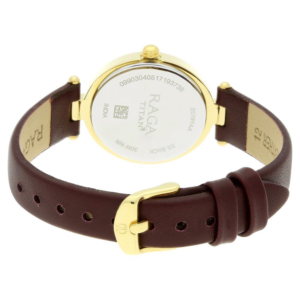 Titan Raga Viva Champagne Dial Analog Leather Strap Watch for Women NS2579YL01
