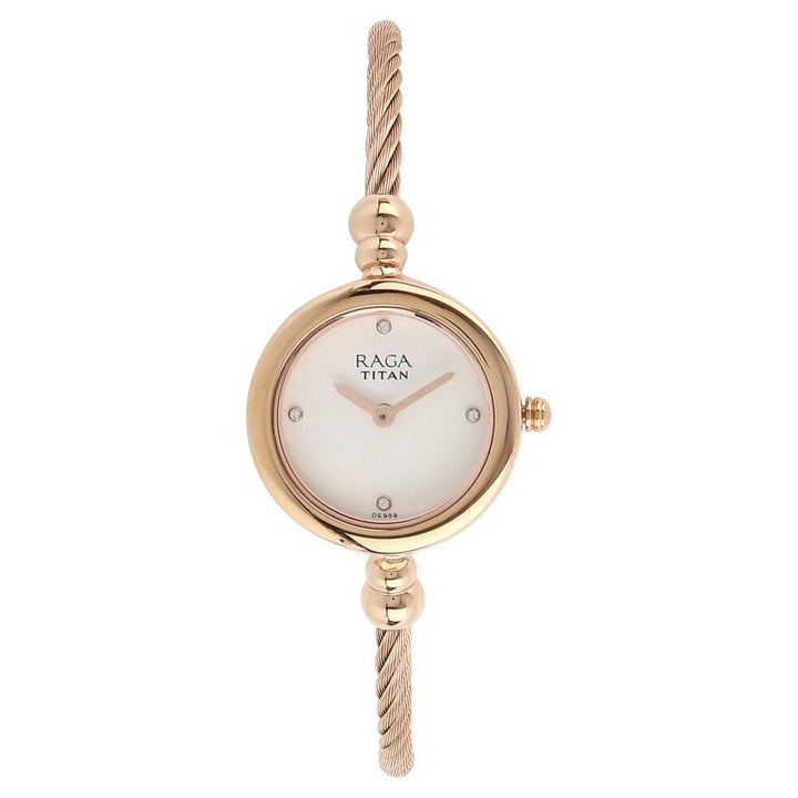Titan Quartz Analog White Dial Metal Strap Watch for Women NS2586WM01