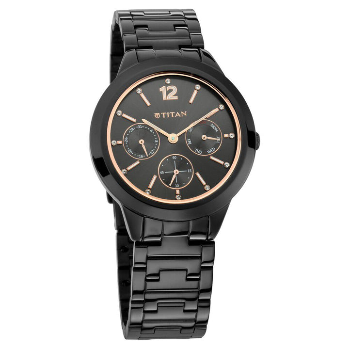 Titan Workwear Anthracite Dial Analog with Day and Date Stainless Steel Strap Watch for Women NS2588NM01