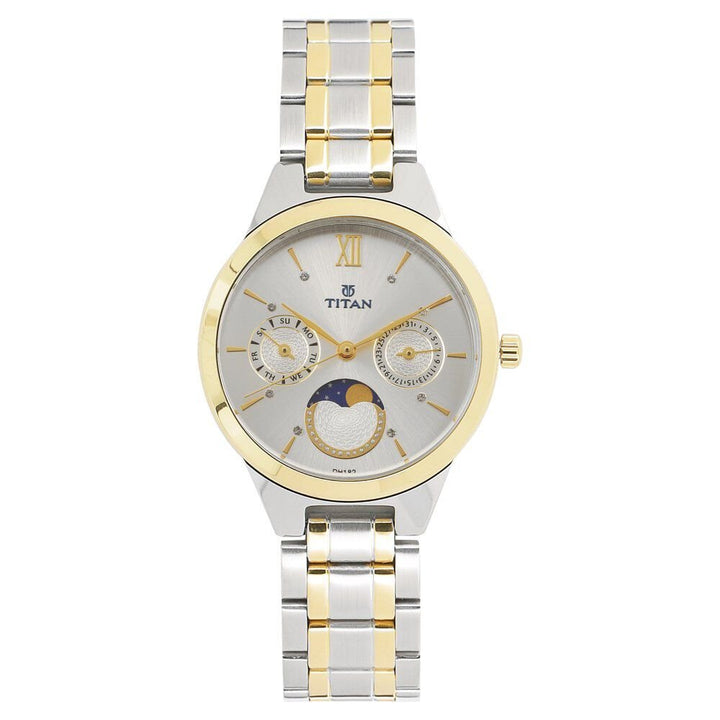 Titan Women's Elegance Monophase Two - Tone White Dial Watch - The Watch Factory ®