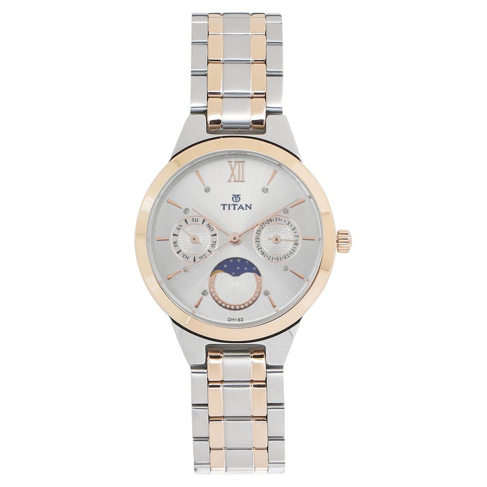Titan Women's Elegance Moon phase Two - Tone White Dial Watch - The Watch Factory ®