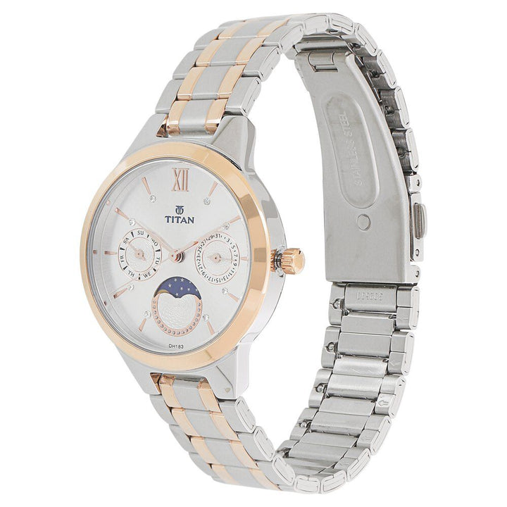 Titan Women's Elegance Moon phase Two - Tone White Dial Watch - The Watch Factory ®