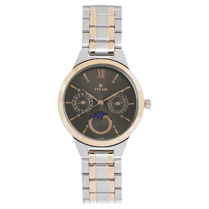 Titan Women's Elegance Moonphase Two-Tone Anthracite Dial Watch NS2590KM02