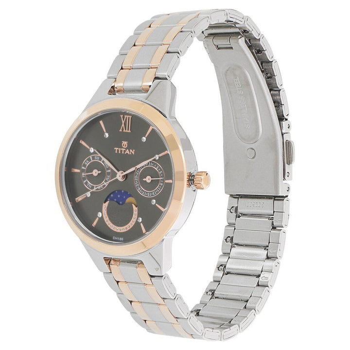 Titan Women's Elegance Moonphase Two - Tone Anthracite Dial Watch - The Watch Factory ®