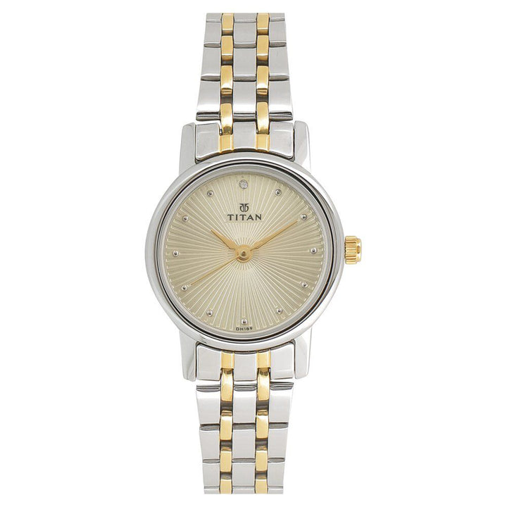 Titan Quartz Analog Champagne Dial Stainless Steel Strap Watch for Women NS2593BM01