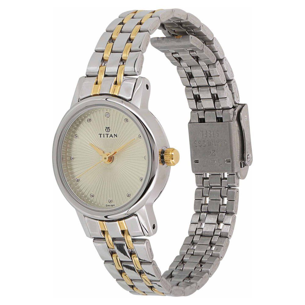 Titan Quartz Analog Champagne Dial Stainless Steel Strap Watch for Women NS2593BM01