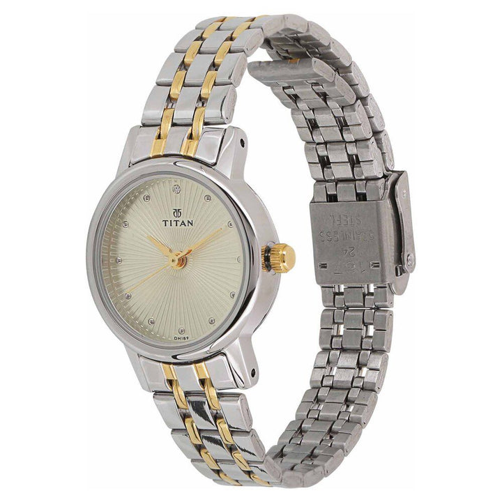 Titan Quartz Analog Champagne Dial Stainless Steel Strap Watch for Women NS2593BM01