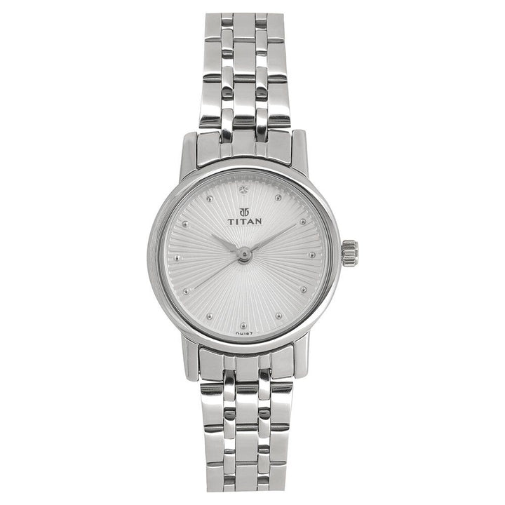 Titan Quartz Analog Silver Dial Stainless Steel Strap Watch for Women NS2593SM01