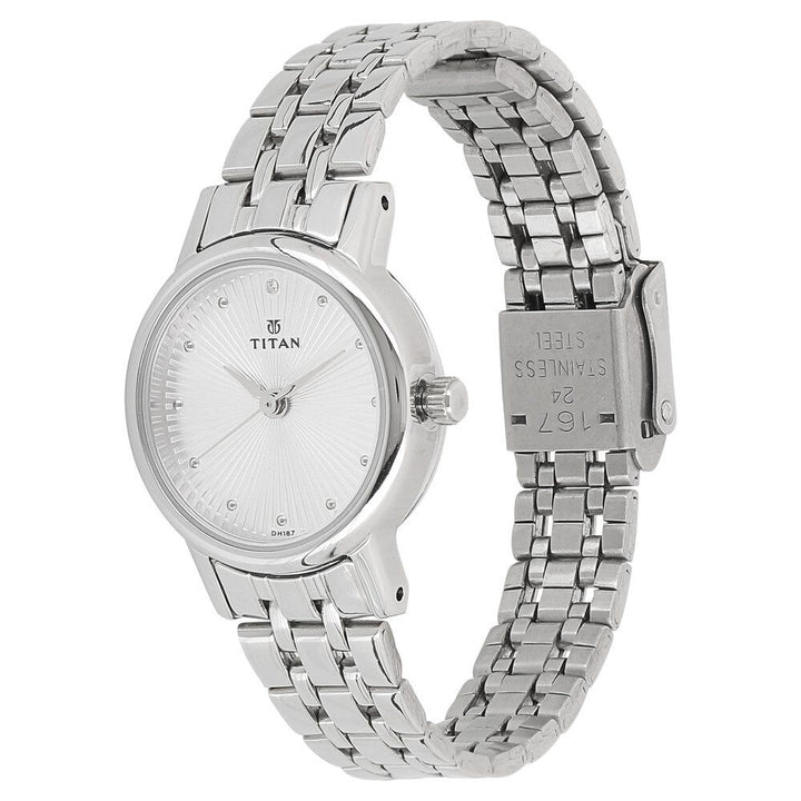 Titan Quartz Analog Silver Dial Stainless Steel Strap Watch for Women NS2593SM01