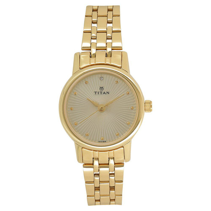 Titan Quartz Analog Champagne Dial Stainless Steel Strap Watch for Women NS2593YM01