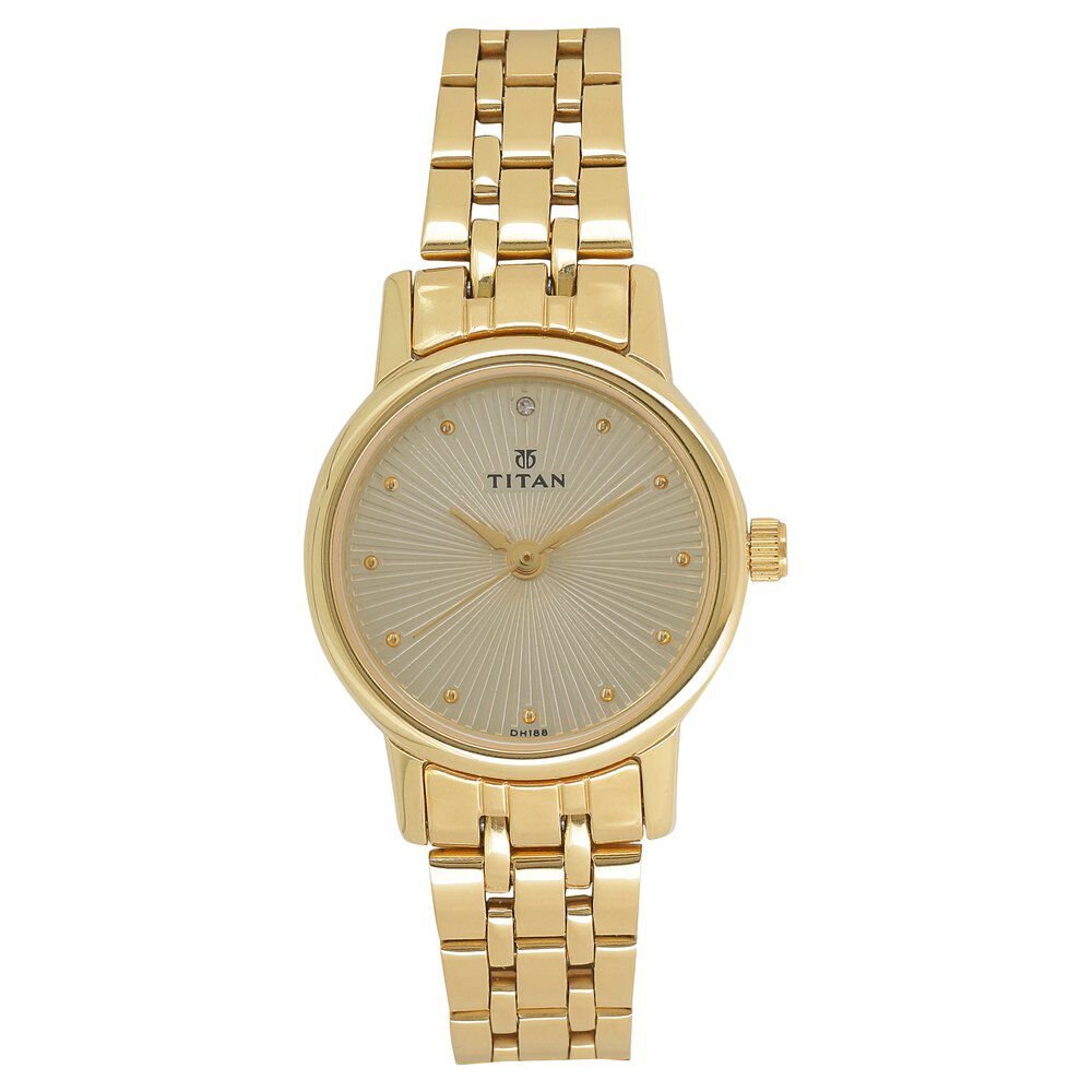 Titan Quartz Analog Champagne Round Dial Golden Stainless Steel Strap Watch For Women - The Watch Factory ®
