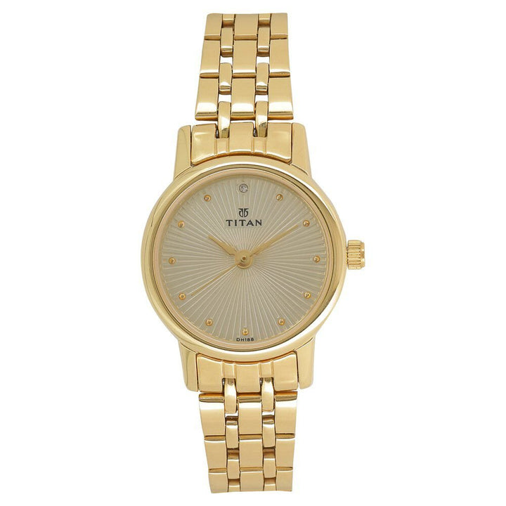 Titan Quartz Analog Champagne Round Dial Golden Stainless Steel Strap Watch For Women - The Watch Factory ®
