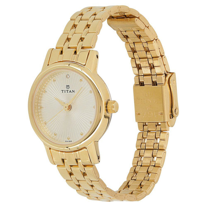 Titan Quartz Analog Champagne Round Dial Golden Stainless Steel Strap Watch For Women - The Watch Factory ®