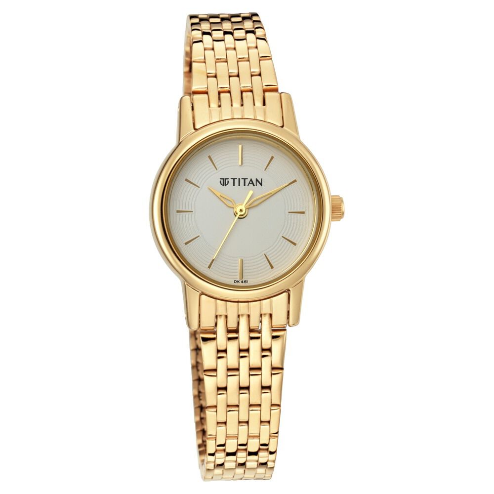 Titan Quartz Analog White Dial Golden Metal Strap Watch For Women - The Watch Factory ®