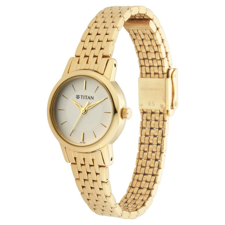 Titan Quartz Analog White Dial Golden Metal Strap Watch For Women - The Watch Factory ®