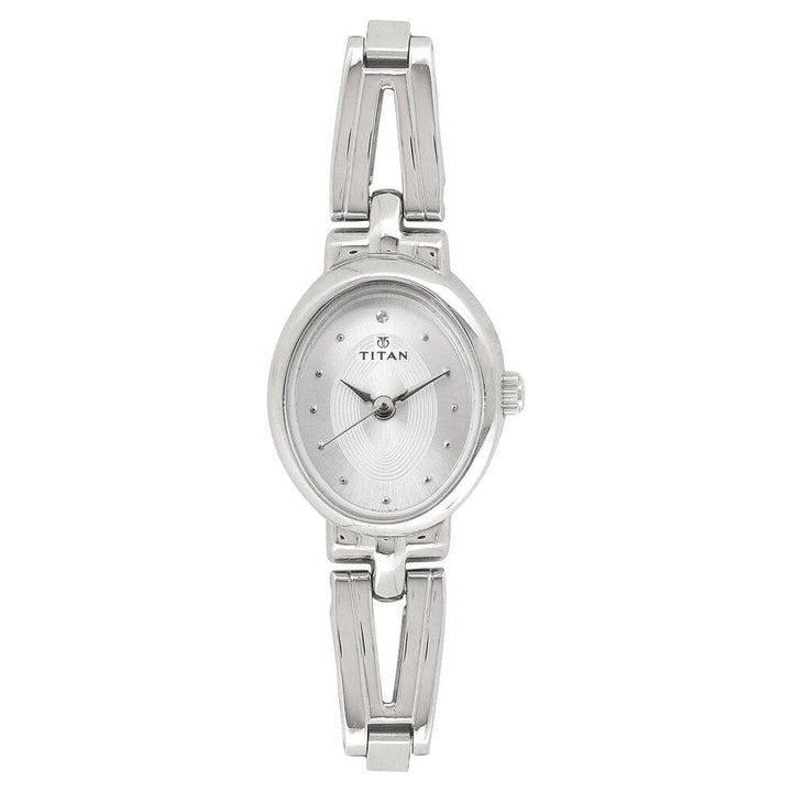 Titan Quartz Analog Silver Dial Stainless Steel Strap Watch for Women NR2594SM01