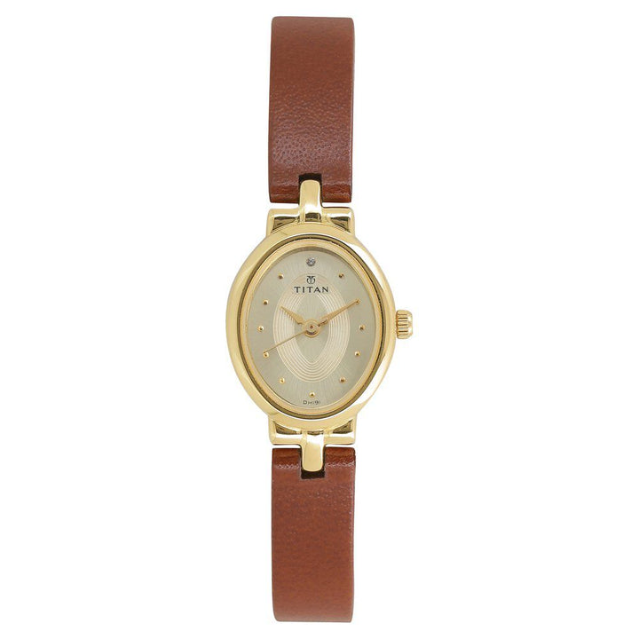 Titan Quartz Analog Champagne Dial Leather Strap Watch for Women NR2594YL01