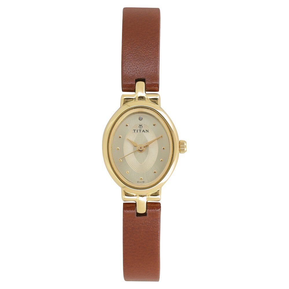 Titan Quartz Analog Champagne Dial Leather Strap Watch for Women - The Watch Factory ®