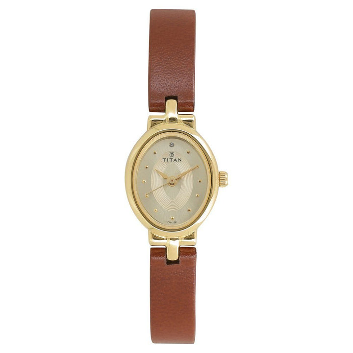 Titan Quartz Analog Champagne Dial Leather Strap Watch for Women - The Watch Factory ®