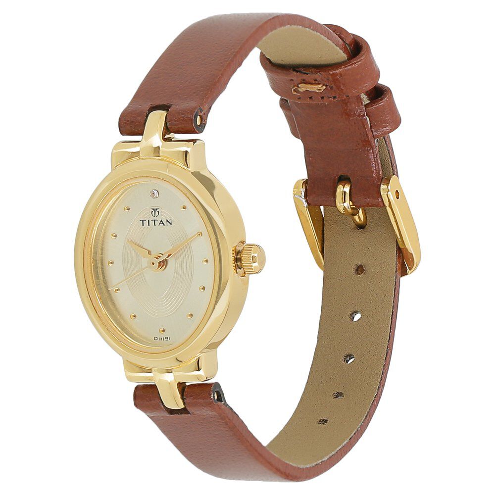 Titan Quartz Analog Champagne Dial Leather Strap Watch for Women - The Watch Factory ®