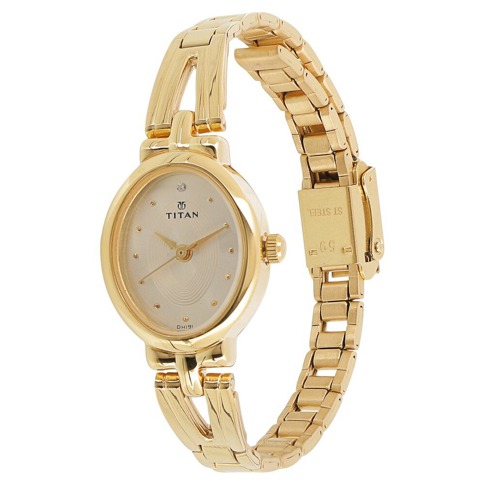 Titan Quartz Analog Champagne Dial Stainless Steel Strap Watch for Women NM2594YM01