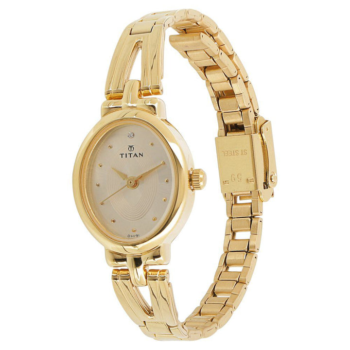 Titan Quartz Analog Champagne Dial Stainless Steel Strap Watch for Women NM2594YM01