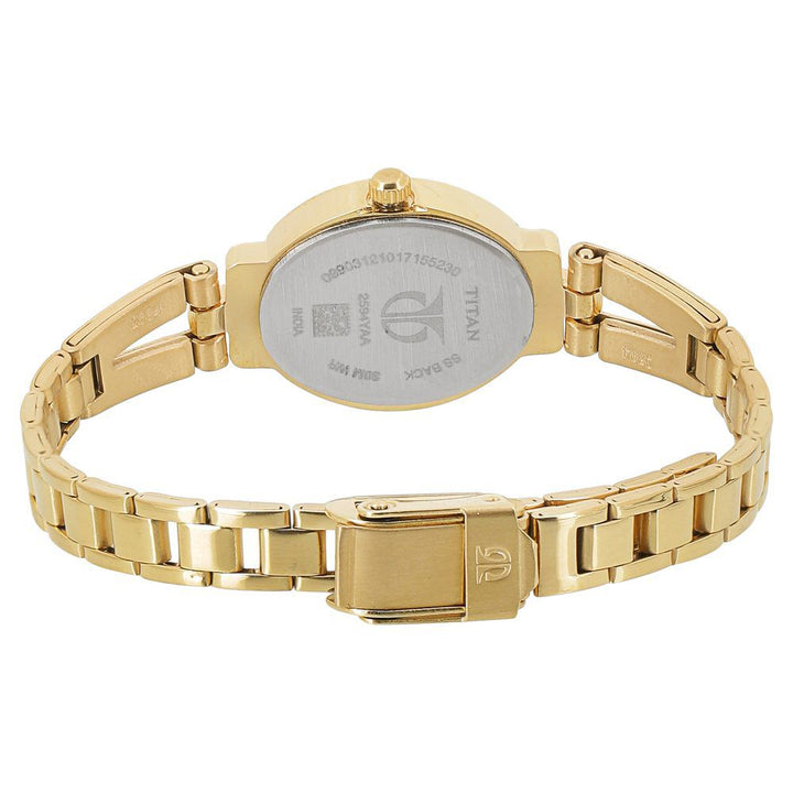 Titan Quartz Analog Champagne Dial Stainless Steel Strap Watch for Women NM2594YM01
