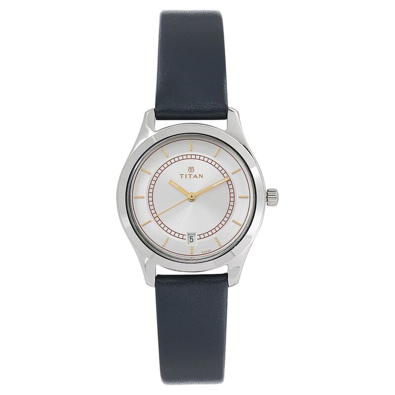 Titan Workwear White Dial Analog with Date Leather Strap Watch for Women