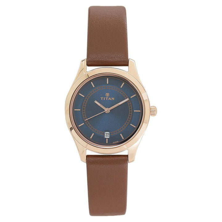Titan Workwear Blue Dial Analog with Date Leather Strap watch for Women NS2596WL03
