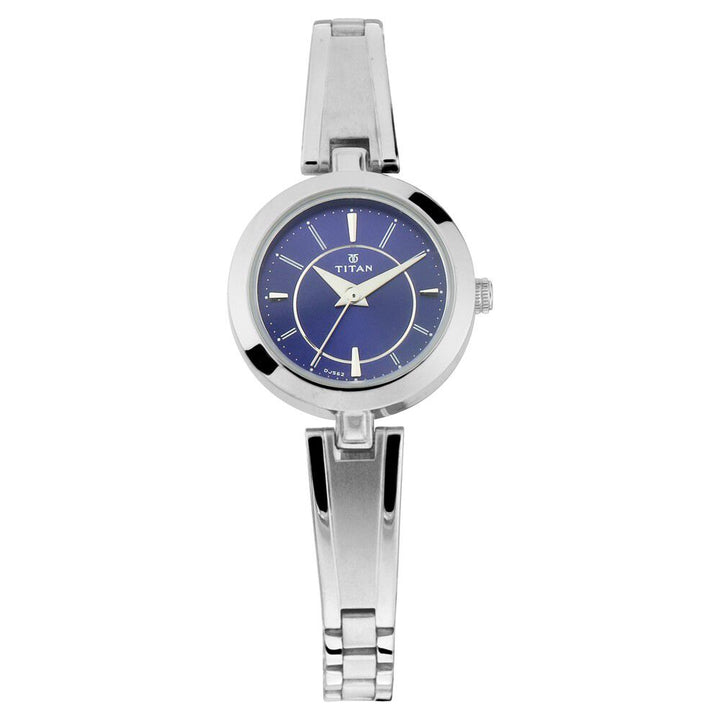 Titan Quartz Analog Blue Dial Metal Strap Watch for Women NR2598SM03