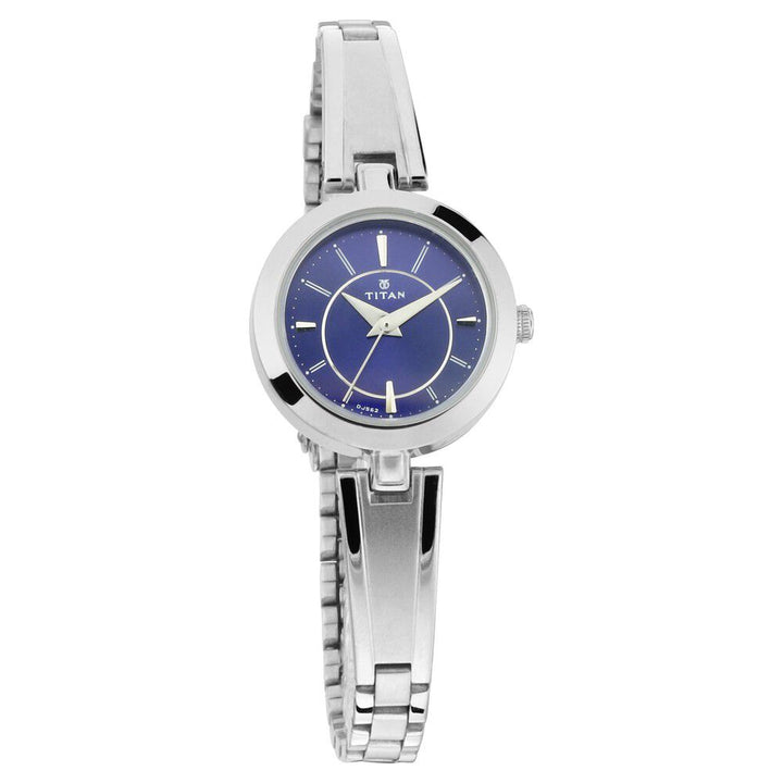Titan Quartz Analog Blue Dial Metal Strap Watch for Women NR2598SM03