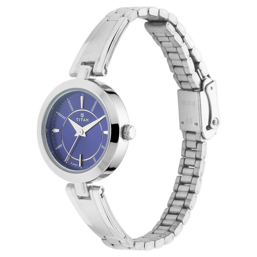 Titan Quartz Analog Blue Dial Metal Strap Watch for Women NR2598SM03