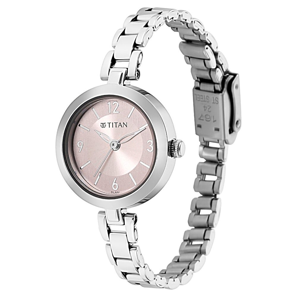 Titan Lagan Pink Dial Analog Metal Strap Watch for Women NS2598SM06