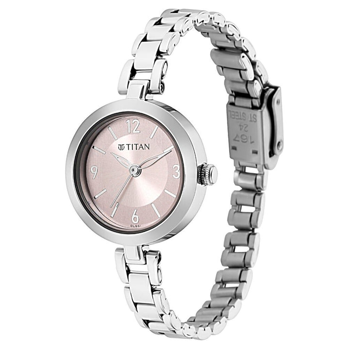 Titan Lagan Pink Dial Analog Metal Strap Watch for Women NS2598SM06