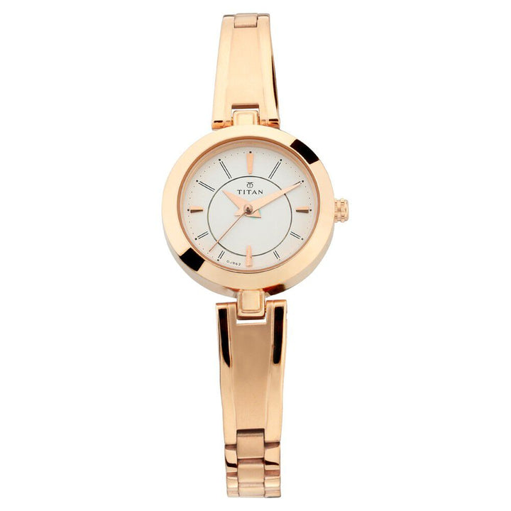 Titan Quartz Analog Silver Dial Rose Gold Metal Strap Watch For Women - The Watch Factory ®