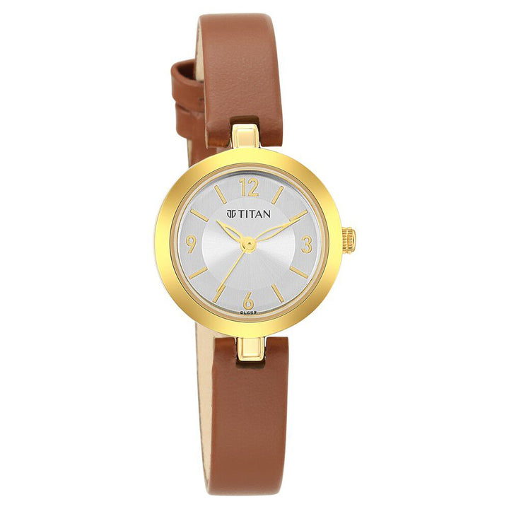 Titan Lagan Silver Dial Analog Leather Strap Watch for Women NS2598YL03