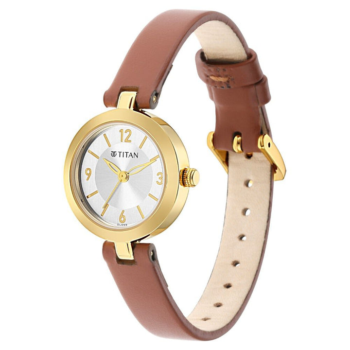 Titan Lagan Silver Dial Analog Leather Strap Watch for Women - The Watch Factory ®