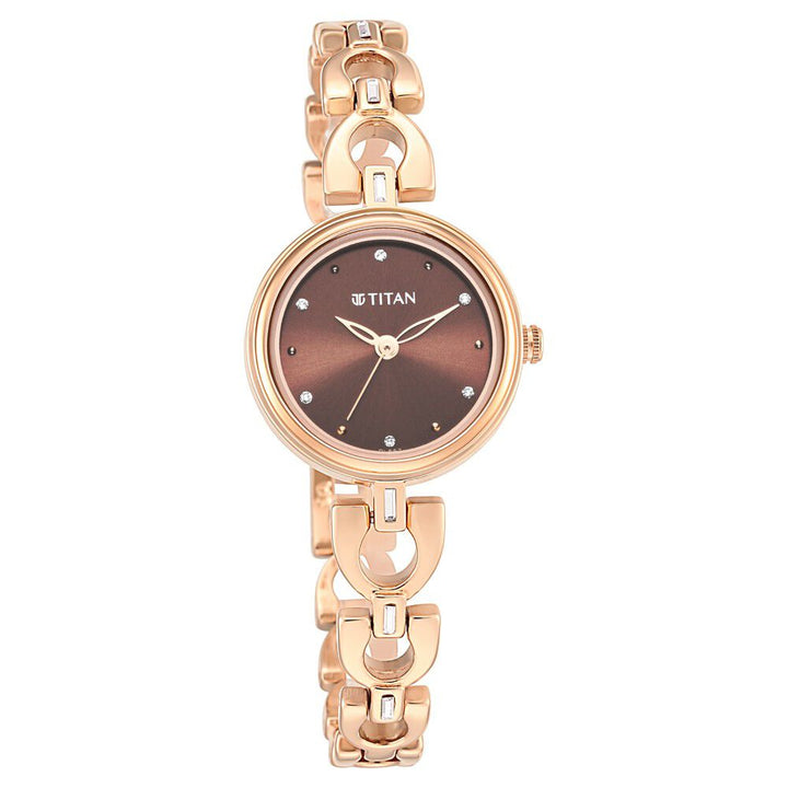 Titan Lagan Brown Dial Analog Metal Strap Watch for Women NS2601WM04