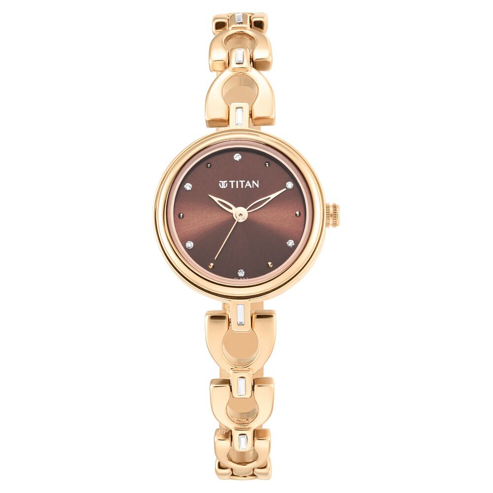 Titan Lagan Brown Dial Analog Metal Strap Watch for Women NS2601WM04