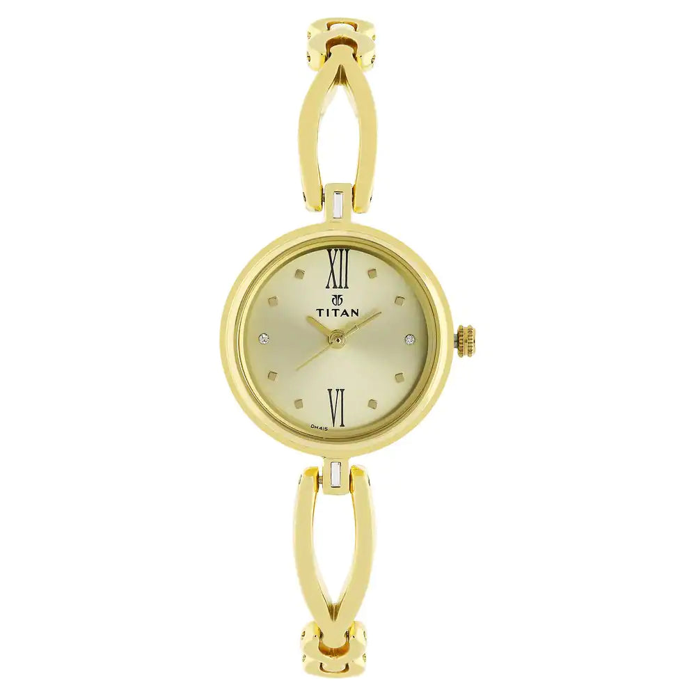 Titan Champagne Dial Golden Metal Strap Watch NP2601YM01 (DH415)