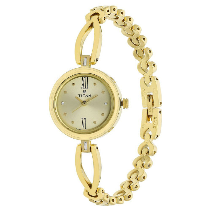 Titan Quartz Analog Champagne Dial Metal Strap Watch for Women NS2601YM01