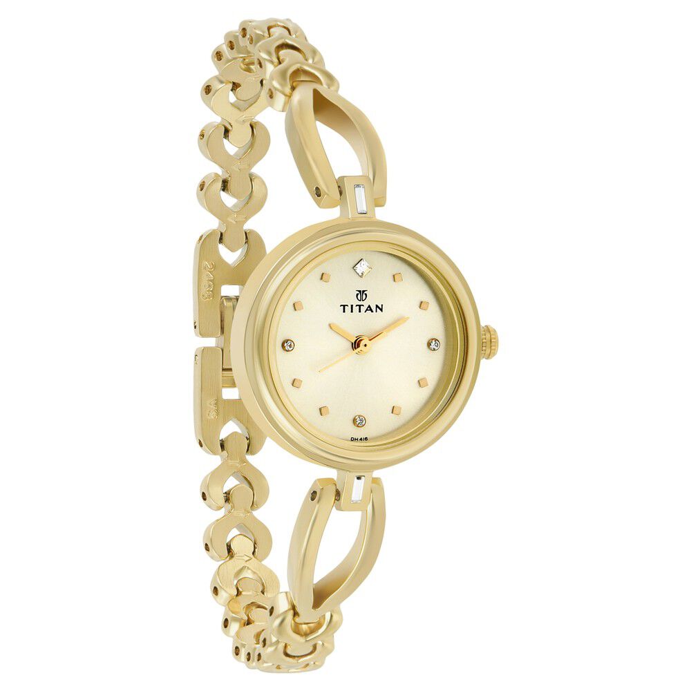 Titan Quartz Analog Champagne Dial Metal Strap Watch for Women NS2601YM02