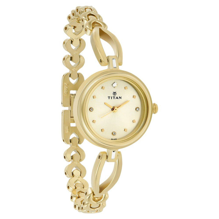Titan Quartz Analog Champagne Dial Metal Strap Watch for Women NS2601YM02