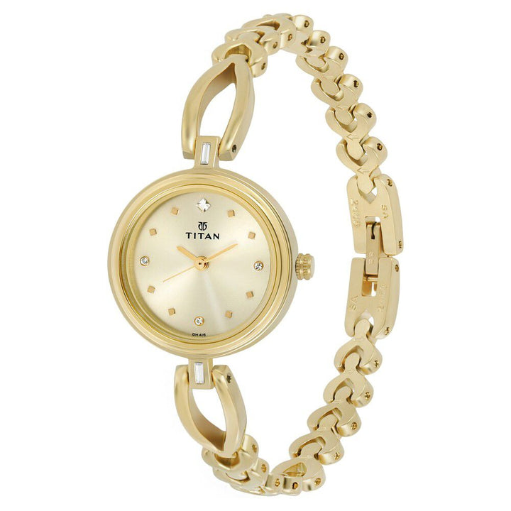 Titan Quartz Analog Champagne Dial Metal Strap Watch for Women NS2601YM02